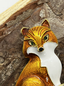 Enamel fox brooch