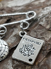 Load image into Gallery viewer, Travel brooch passport aeroplane pin
