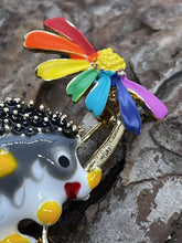 Load image into Gallery viewer, Hedgehog with daisy - enamel brooch badge
