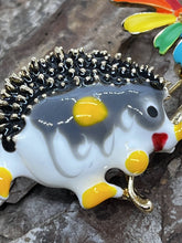 Load image into Gallery viewer, Hedgehog with daisy - enamel brooch badge
