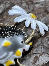 Load image into Gallery viewer, Hedgehog with daisy - enamel brooch badge
