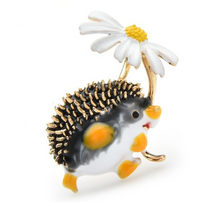 Load image into Gallery viewer, Hedgehog with daisy - enamel brooch badge
