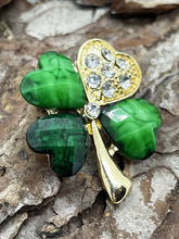 Load image into Gallery viewer, Lucky 4-leaf clover / shamrock crystal brooch / pin badge / lapel badge

