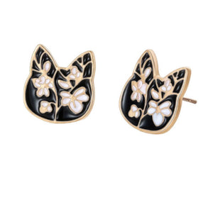 Cat floral stud earrings